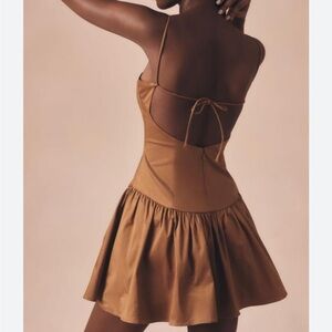 Anthropologie Maeve Drop Waist Mini Dress Brown Open Back Fit Flare Sz XS NEW